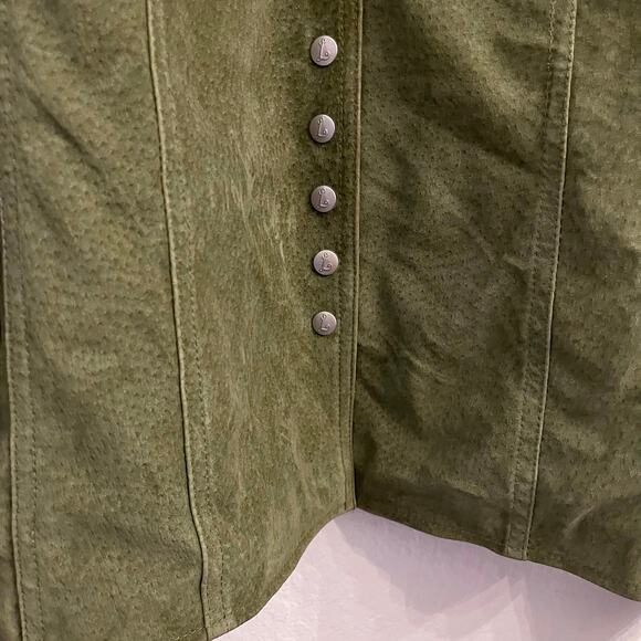 Vintage Live a Little Womens Suede Jacket L 90s Grunge Collared Snap Olive Green - Picture 5 of 16